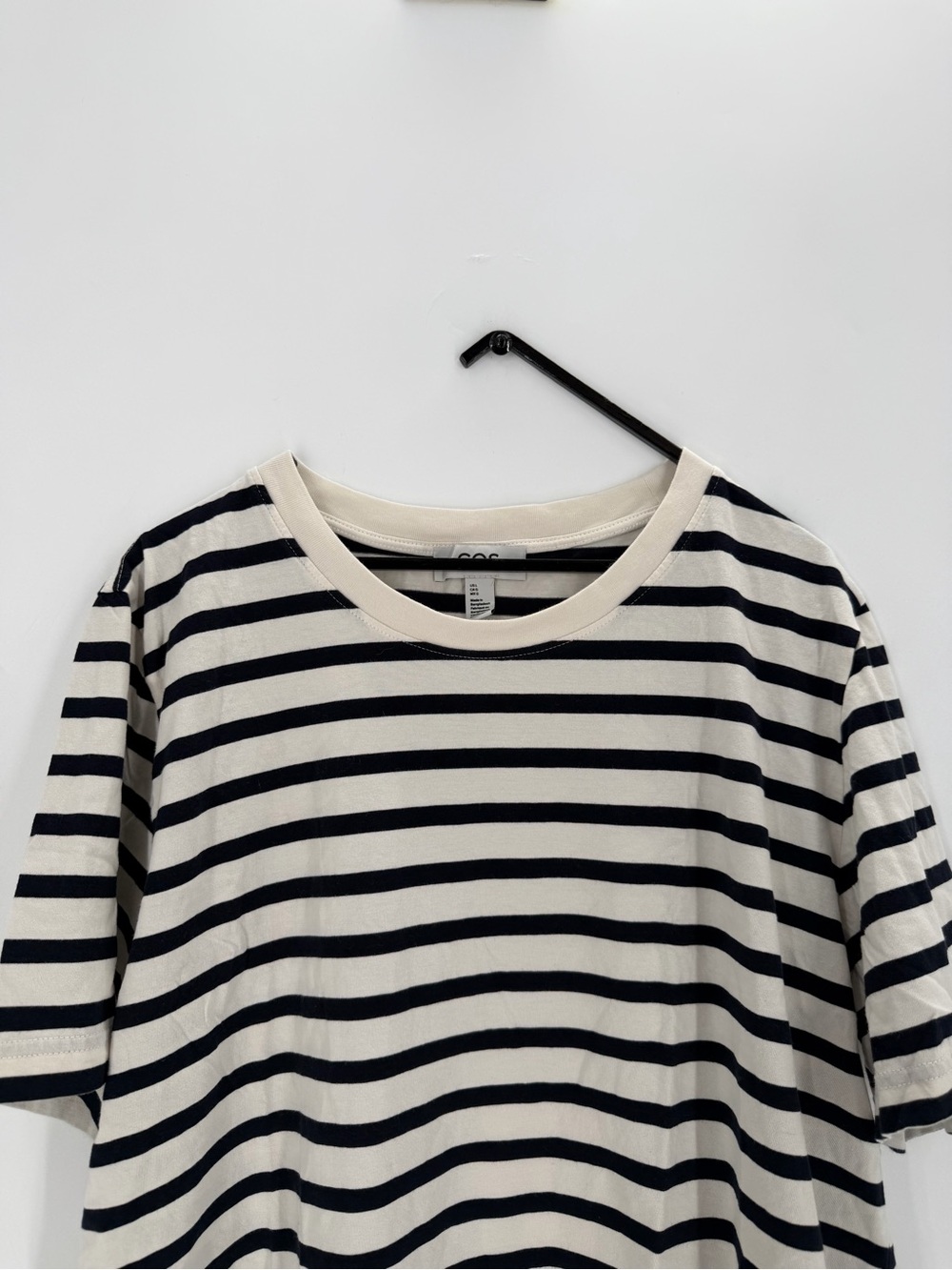 Cos White Black Striped Relaxed Fit Short Sleeve T-Shirt